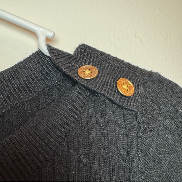 Women’s Lauren Ralph Lauren Black‎ Button Shoulder Sweater Small Cable Knit - Picture 2 of 5